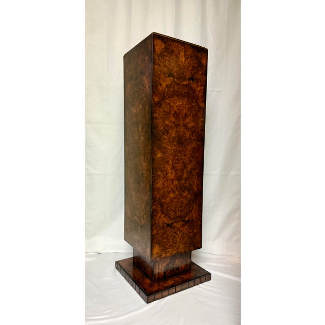 Late 20th Century Exquisite Monumental 46" Maitland-Smith Burl Wood "Skyscraper" Pedestal - 1980s Postmodern Art Deco Revival For Sale - Image 5 of 12