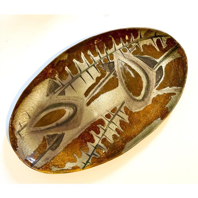 Mid 20th Century Large Hand Painted Abstract Ceramic Platter Stamped Madoura Plein Feu Brutalist For Sale - Image 4 of 16