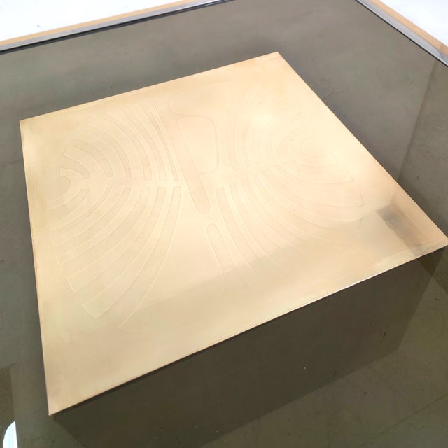 1970s Brass and Travertin Coffee Table by Georges Mathias, Belgium, 1970s For Sale - Image 5 of 10