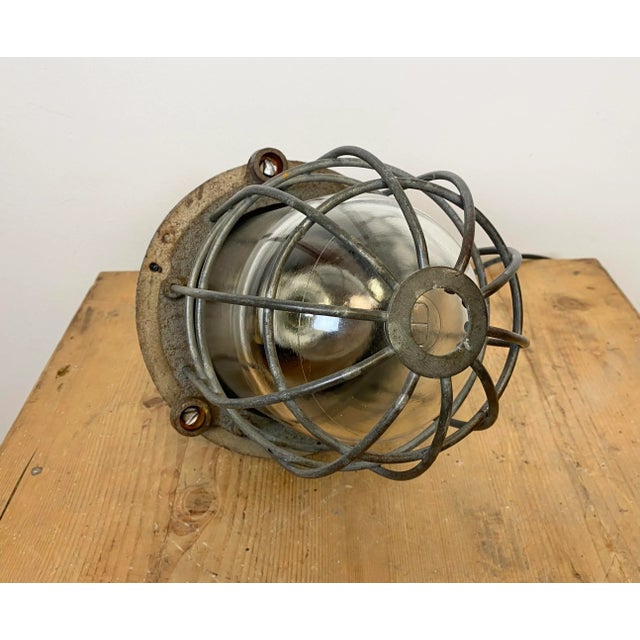 Gray Industrial Cast Iron Cage Pendant Light, 1960s For Sale - Image 10 of 14