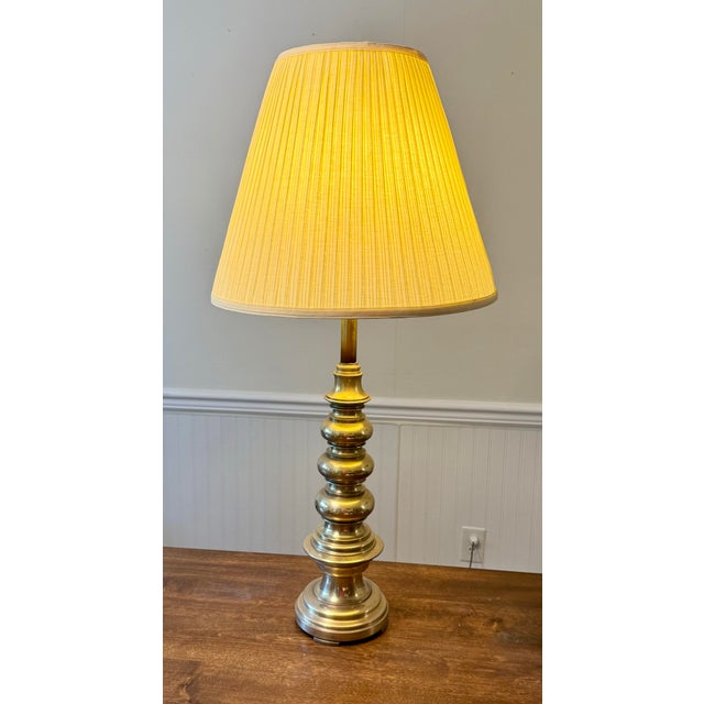 Mid 20th Century Mid 20th Century Brass Toned Turned Lamp For Sale - Image 5 of 10