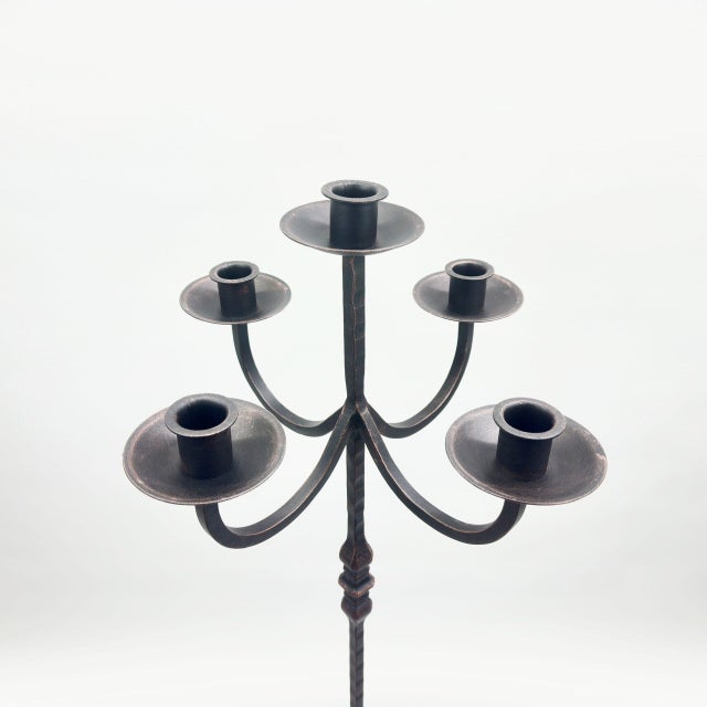 Hand Forged Iron Floor Candelabra 48.5″ (123cm) Antique Copper or Gold Patina 3-Arm Royal Scroll Candle Holder Decor For Sale - Image 11 of 12