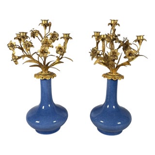 Louis XV Style Napoleon III Floral Candleholders, 1850, Set of 2 For Sale