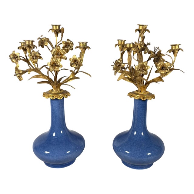 Louis XV Style Napoleon III Floral Candleholders, 1850, Set of 2 For Sale