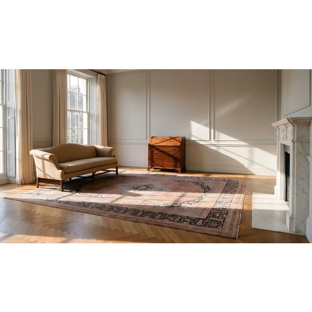 Classic Fine Ivory Traditional Floral Medallion Design Antique Persian Mohtasham Kashan Rug For Sale - Image 13 of 15