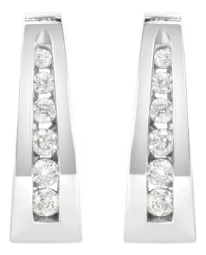 14k White Gold 1/4 Cttw Channel-Set Brilliant Round-Cut Diamond Hoop Earrings (I-J Color, I2-I3 Clarity)