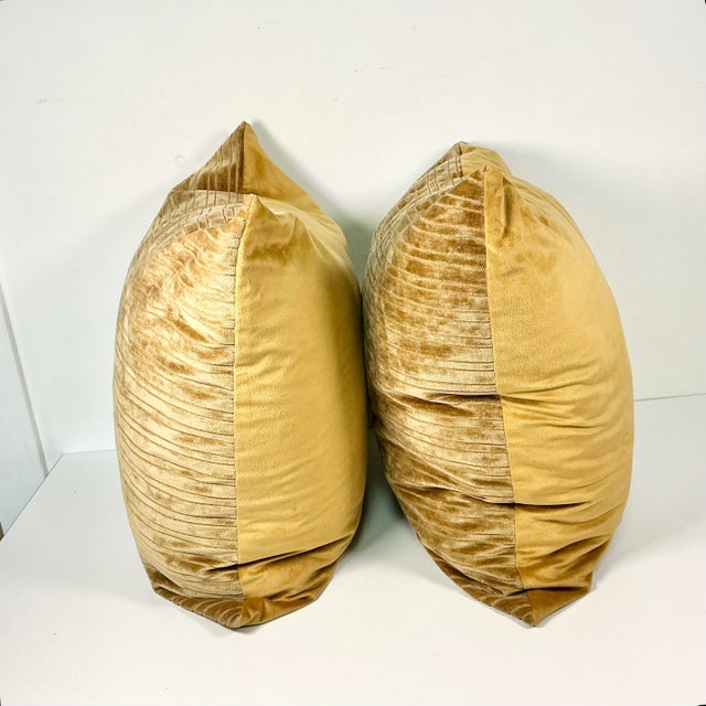 These are a gorgeous pair of gold-Carmel colored velour decorative pillows. The fronts feature a cut velour in a striped...