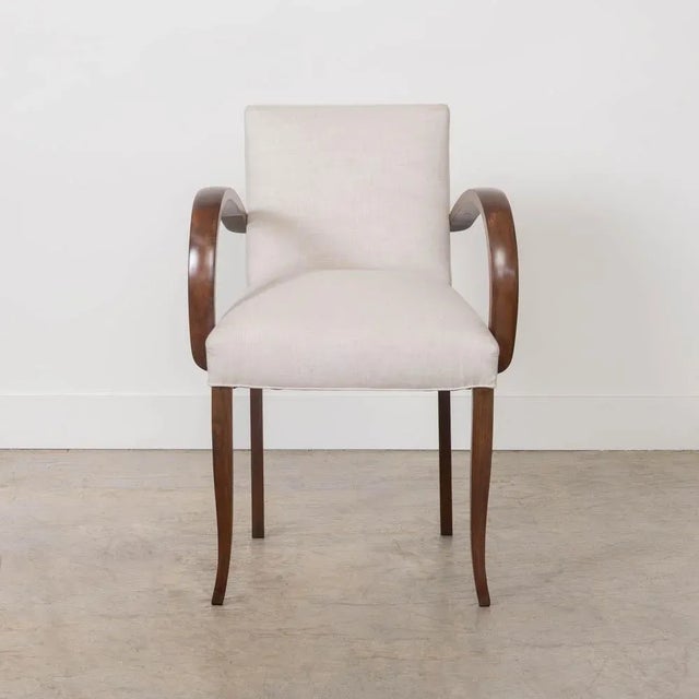 1950s Mid-20th Century French Wood and Linen Side Chair For Sale - Image 5 of 15