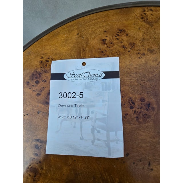 Antique Burlwood Demilune Table With Drawers For Sale - Image 11 of 11