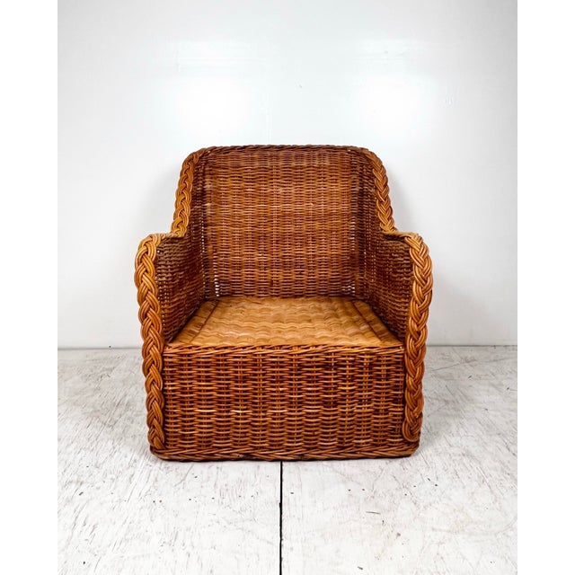 Boho Chic Vintage Wicker Work Style Wicker Rattan Lounge Chair For Sale - Image 3 of 12