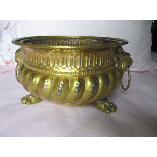 This is a Superb Antique French Ornate Brass Jardinere / Cachepot with Lion Head Handles and Lion Paw Feet that is Approx...