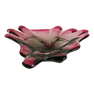 Vintage Bohemian Glass Pink and Green Glass Bowl by Josef Hospodka for Chřibská, 1960s For Sale