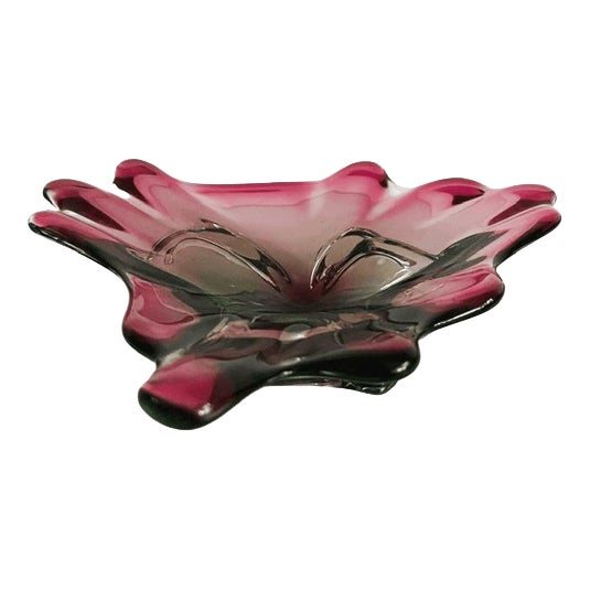 Vintage Bohemian Glass Pink and Green Glass Bowl by Josef Hospodka for Chřibská, 1960s For Sale