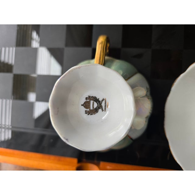 1920sImperial Czechoslovakia Iridescent Lusterware Tea Cup and Saucer Set - Set of 4 For Sale In Louisville - Image 6 of 8