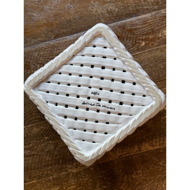 Vintage Neuwirth Portugal White Ceramic Basketweave Centerpiece Basket For Sale In Miami - Image 6 of 6