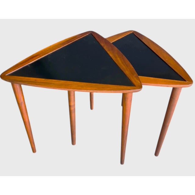 Pair of 1960s Danish Modern Teak Triangle End Tables With Black Laminate For Sale - Image 13 of 13
