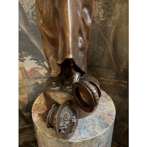 Metal 19th Century Bronze Sculpture Monk With Burnt Fingers Attributed to P. Dubois or G. Gueyton For Sale - Image 7 of 9