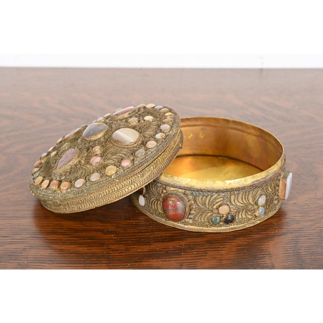 Antique Tibetan Bronze Filigree and Agate Ceremonial Wedding Box For Sale In South Bend - Image 6 of 12