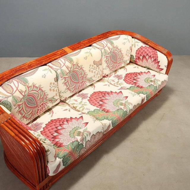 Wood Rattan and Red Lacquered Bamboo Sofa, 1980s For Sale - Image 7 of 13