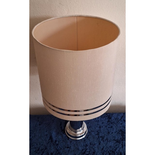 Vintage German Table Lamp with Chrome-Plated Metal Base and Original Fabric Shade by Aro, 1970s For Sale - Image 4 of 8