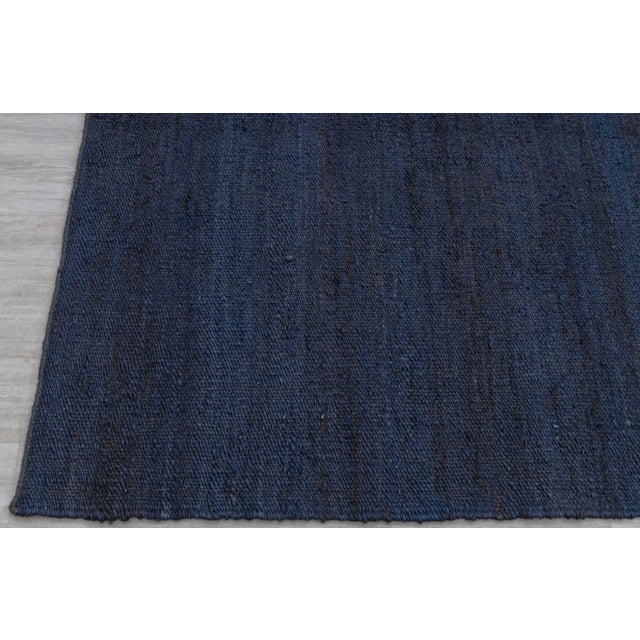 Textile Navy Solid Handwoven Premium Natural Jute Yarn Flatweave Rug 9x12 Ft. For Sale - Image 7 of 12