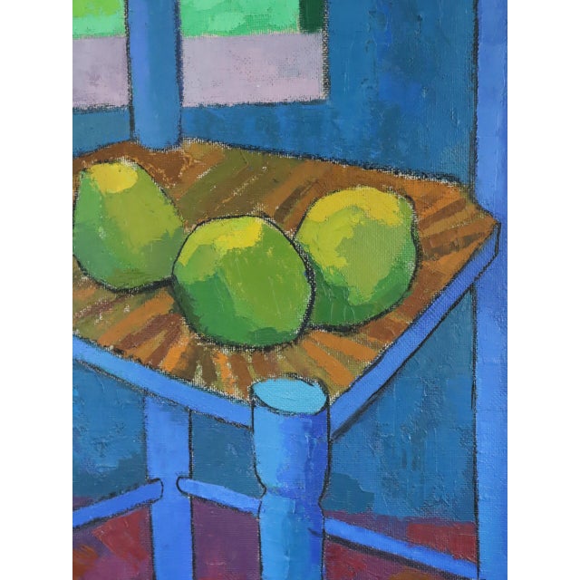 1978 Modernist 'Still Life With Blue Chair' Vintage Original Interiors Oil Painting, Framed For Sale - Image 11 of 14