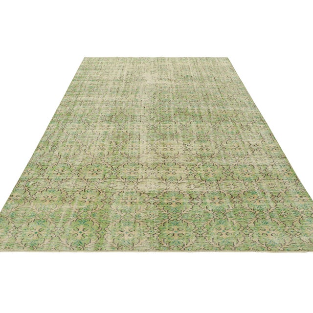 1960s Vintage Zeki Müren Rug in Chartreuse Green With Floral Patterns | Rug & Kilim For Sale - Image 5 of 7