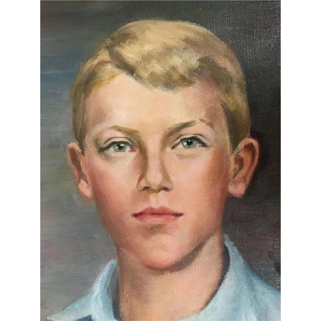 Oil painting on Canvas, Portrait of Young Boy, unframed, 20 inches x 16 inches , Signed lower right V.W.B 58