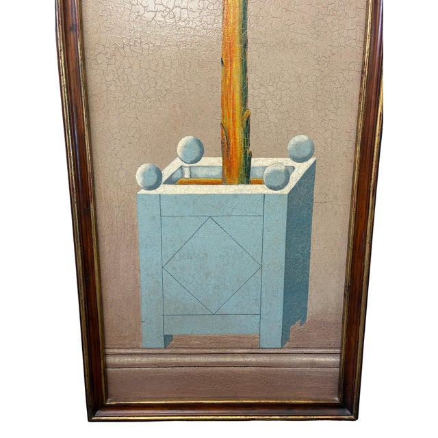Traditional Late 20th Century Maitland-Smith Style Hand-Painted Orange Topiary Crackle Wall Panel For Sale - Image 3 of 6