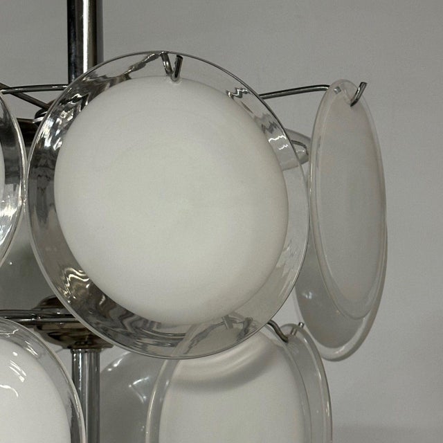 1960s Mid-Century Modern, White Pendant Light, Murano Glass, Chrome, 1960s For Sale - Image 5 of 6