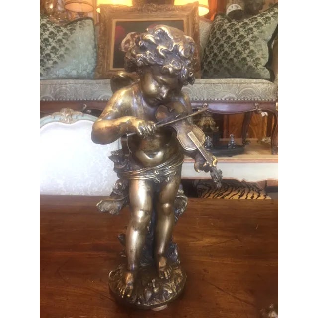 1900's Signed E. Gregoire French Bronze Cherub With Violin For Sale - Image 13 of 13