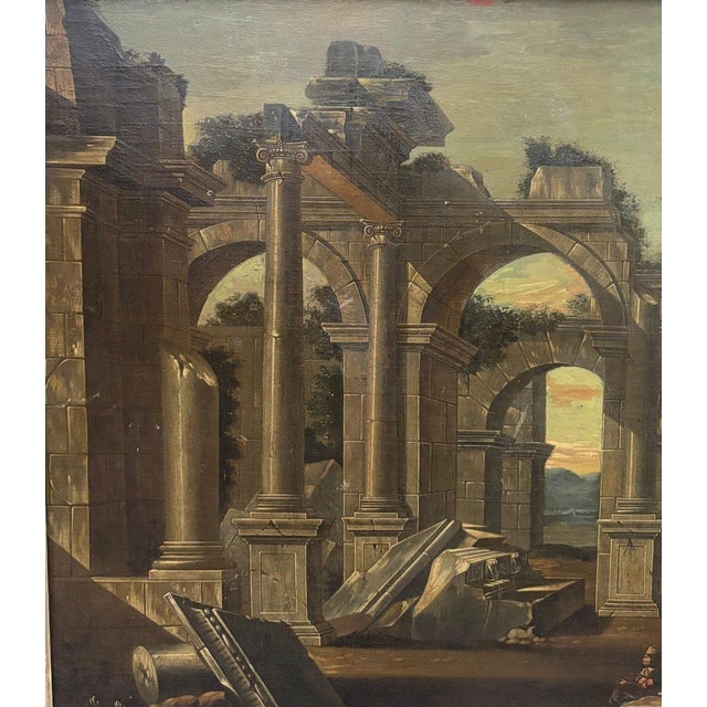 Renaissance Italian School, 18th century. Ancient ruins, landscape, oil on canvas. For Sale - Image 3 of 3