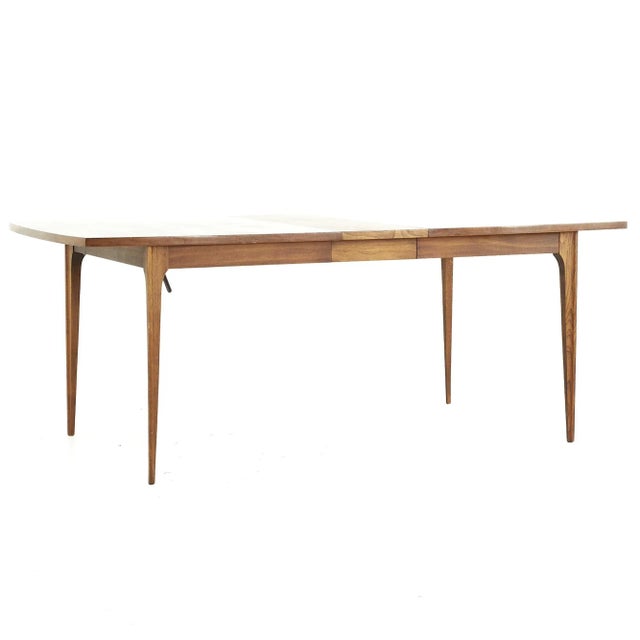 Wood Broyhill Brasilia Mid Century Walnut Dining Table With 1 Leaf For Sale - Image 7 of 11