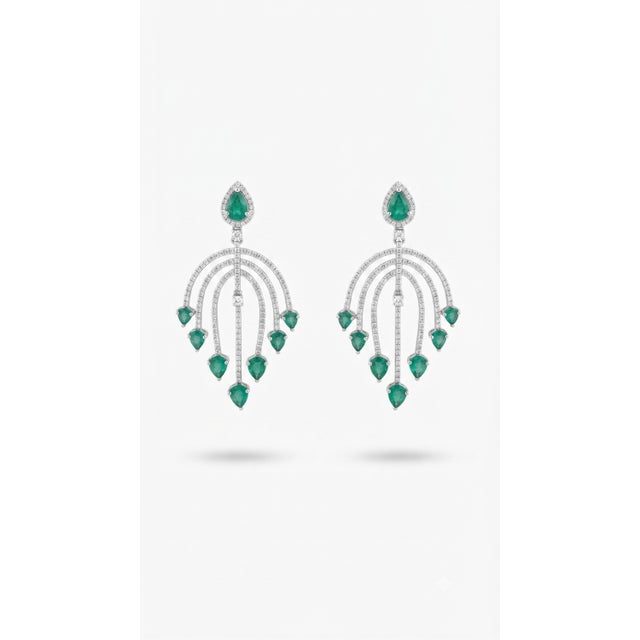 Emerald Natural Emerald 4.88cts & Diamond 1.59cts Earring in 14k Gold For Sale - Image 8 of 8