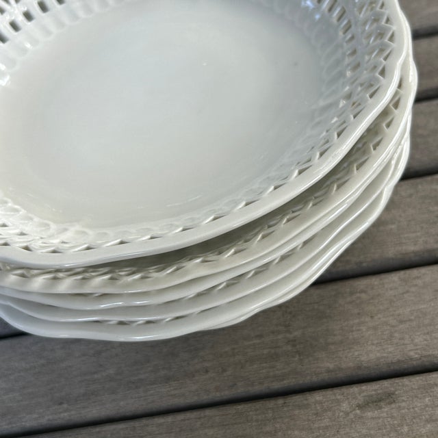 White Antique KPM Reticulated Pierced Porcelain Basketweave Pastry Bowls - Set of 6 For Sale - Image 8 of 11