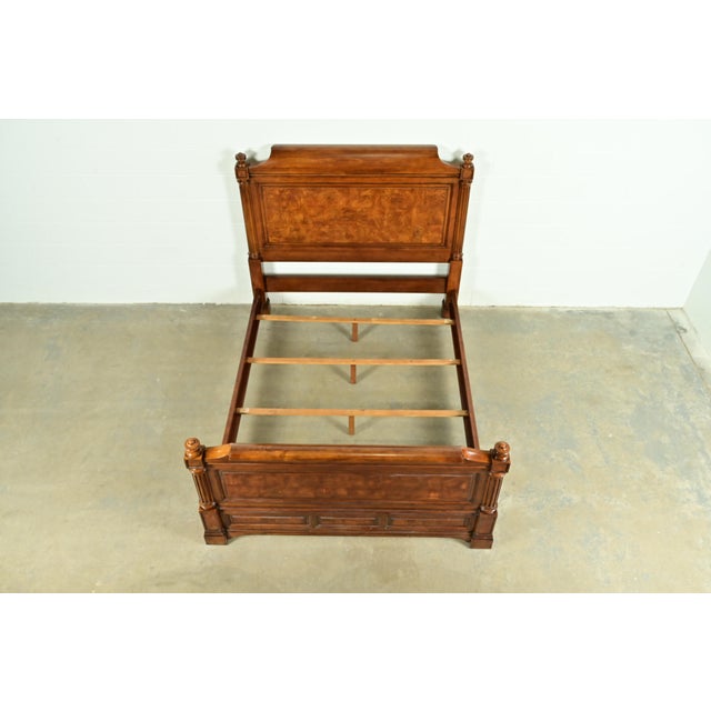 Late 20th Century Ethan Allen French Louis Philippe Burl Wood Queen Size Bed For Sale - Image 5 of 12