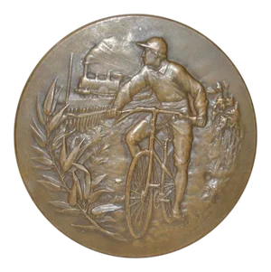 Antique Bronze Medallion w/ Bicycle & Train by A. Erdmann c.1900