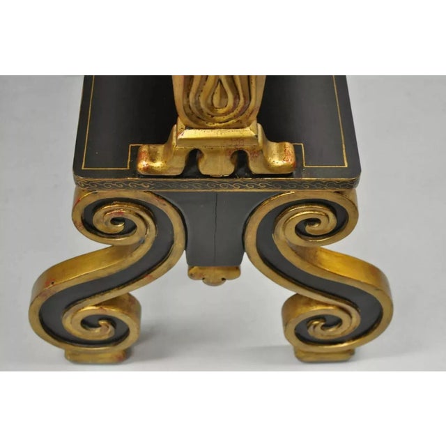 Mid 20th Century Regency Style Black & Gold 3 Tier Whatnot Stands Bookcase Shelf Curio - A Pair For Sale - Image 9 of 12