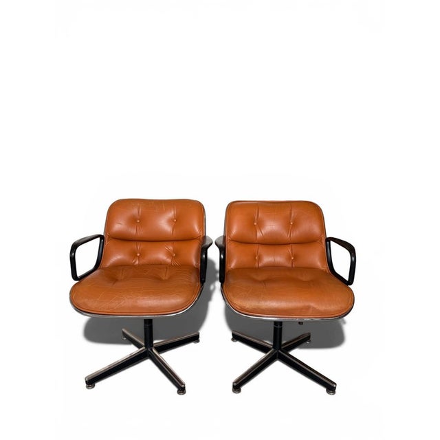 1970s Vintage Camel Leather Executive Chairs by Charles Pollock for Knoll, 1970s, Set of 2 For Sale - Image 5 of 12