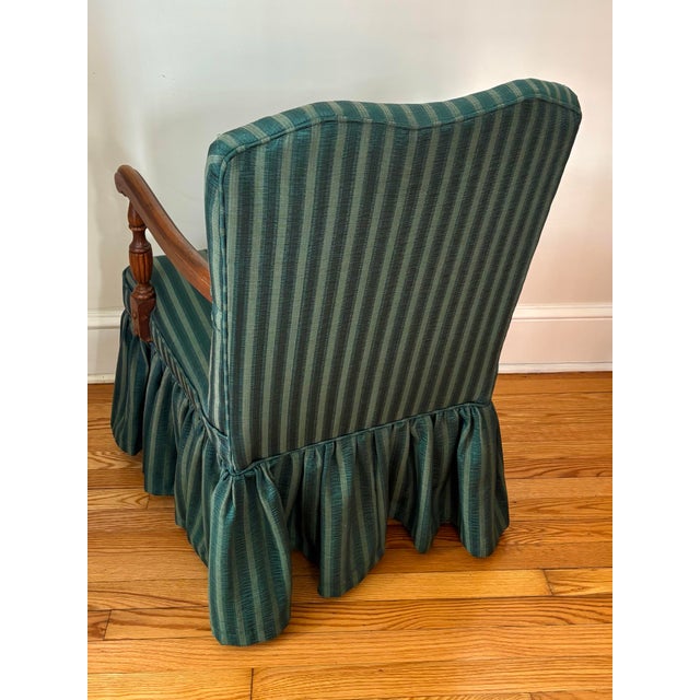 Early 20th Century Early 20th Century Striped Green Skirted Chair For Sale - Image 5 of 12