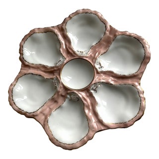 Antique Haviland & Co. Limoges Oyster Plate – Blush Pink & Gilt, France, C. 1880–1900 For Sale