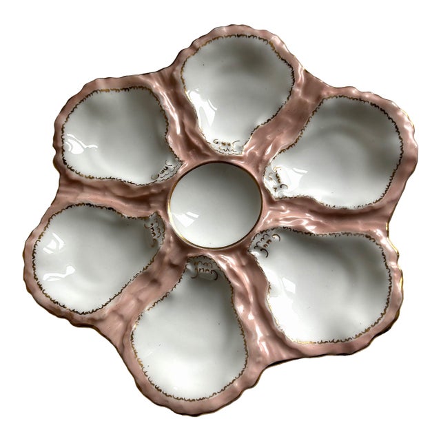 Antique Haviland & Co. Limoges Oyster Plate – Blush Pink & Gilt, France, C. 1880–1900 For Sale