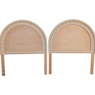 Vintage Oval White Wash Solid Wood Twin Size Headboards- a Pair For Sale