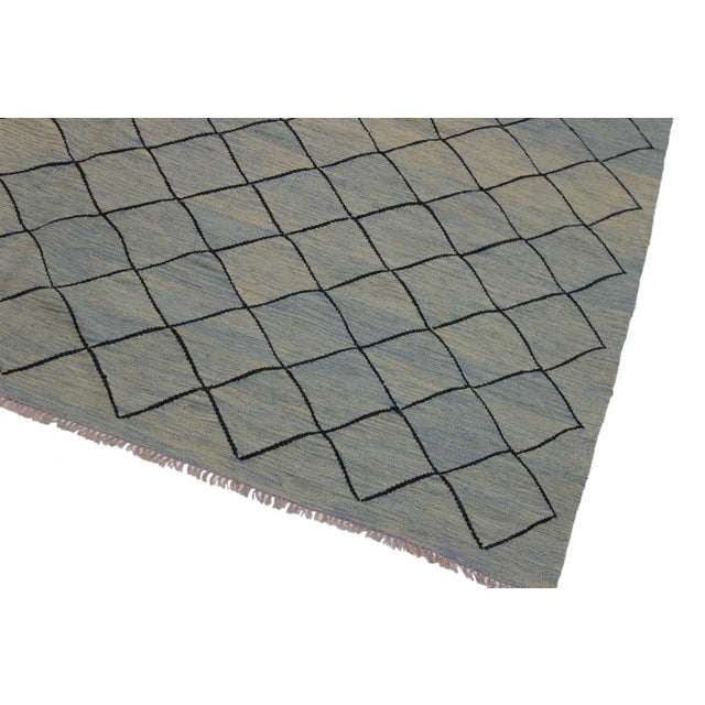 1990s Southwestern Kilim Lt. Blue Black Wool Rug - 8'5" X 9'8" For Sale - Image 4 of 7