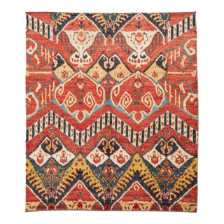 Moroccan Style Hand-Knotted Wool Area Rug With Graphic Tribal in Terracotta Red For Sale
