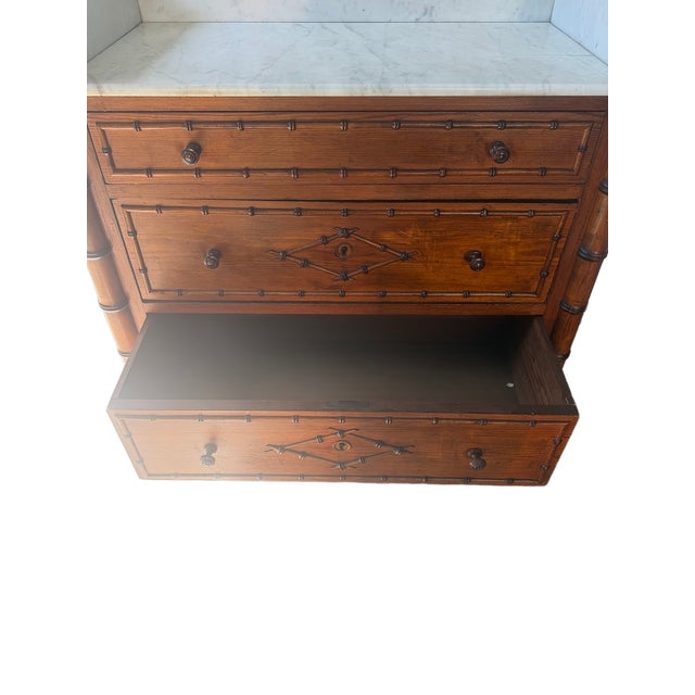Late 19th Century French Faux Bamboo Marble Top Chest of Drawers For Sale - Image 10 of 17