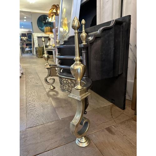 Metal Antique English Regency Style Brass and Steel Fire Grate, 1880 For Sale - Image 7 of 14