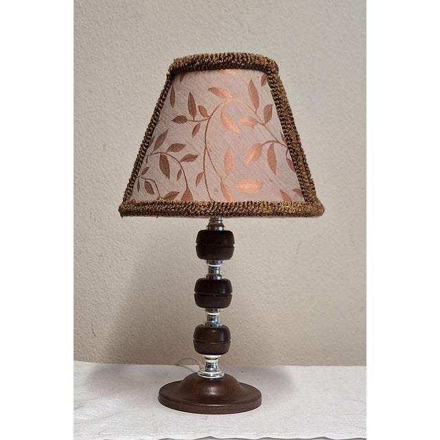 Vintage Table Lamp with Plastic Elements with Chrome-Plated Metal Rings and Fabric Shade by Aro-Leuchten, 1970s For Sale - Image 9 of 9