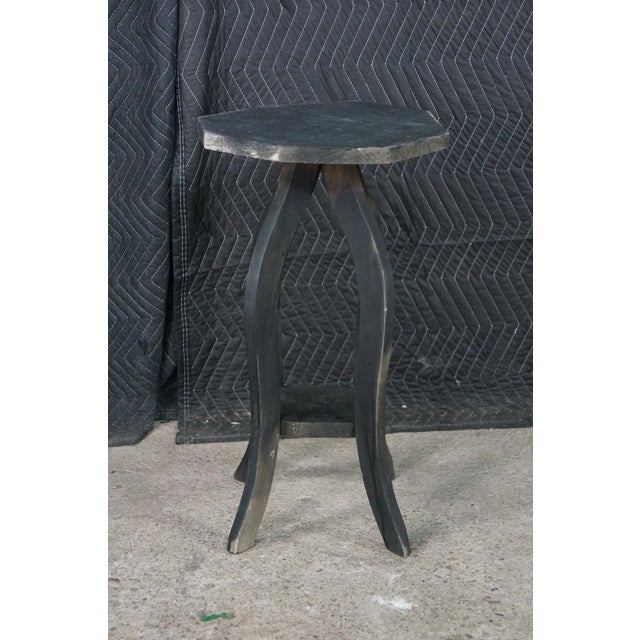 Vintage Arts & Crafts Oak Black Octagonal Plant Stand Pedestal Table 25" For Sale - Image 4 of 16