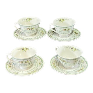 Vintage Royal Doulton Provencal Translucent Cups and Saucers Set of 4 For Sale